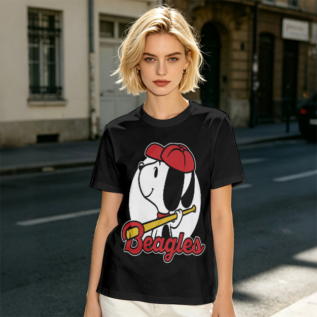 Olive green t-shirt with Snoopy baseball Beagles graphic