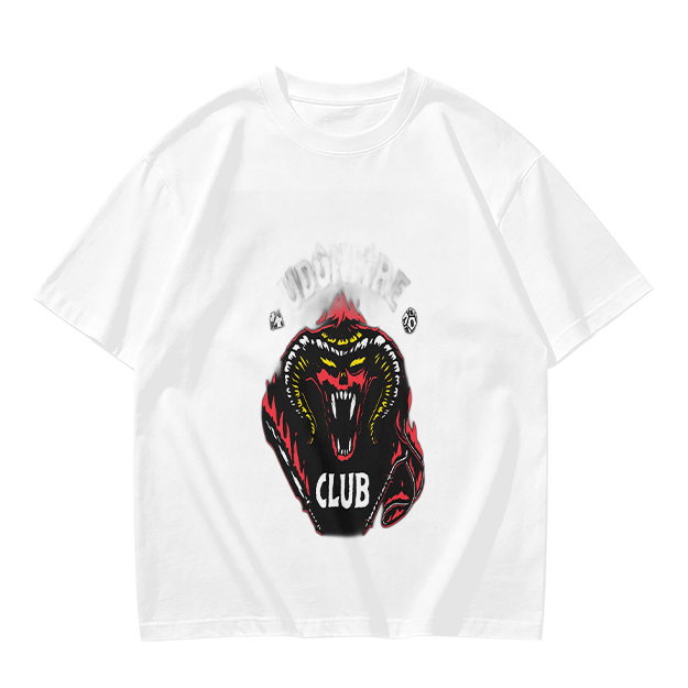 Olive Graphic T-Shirt With Demon Head And CLUB Print