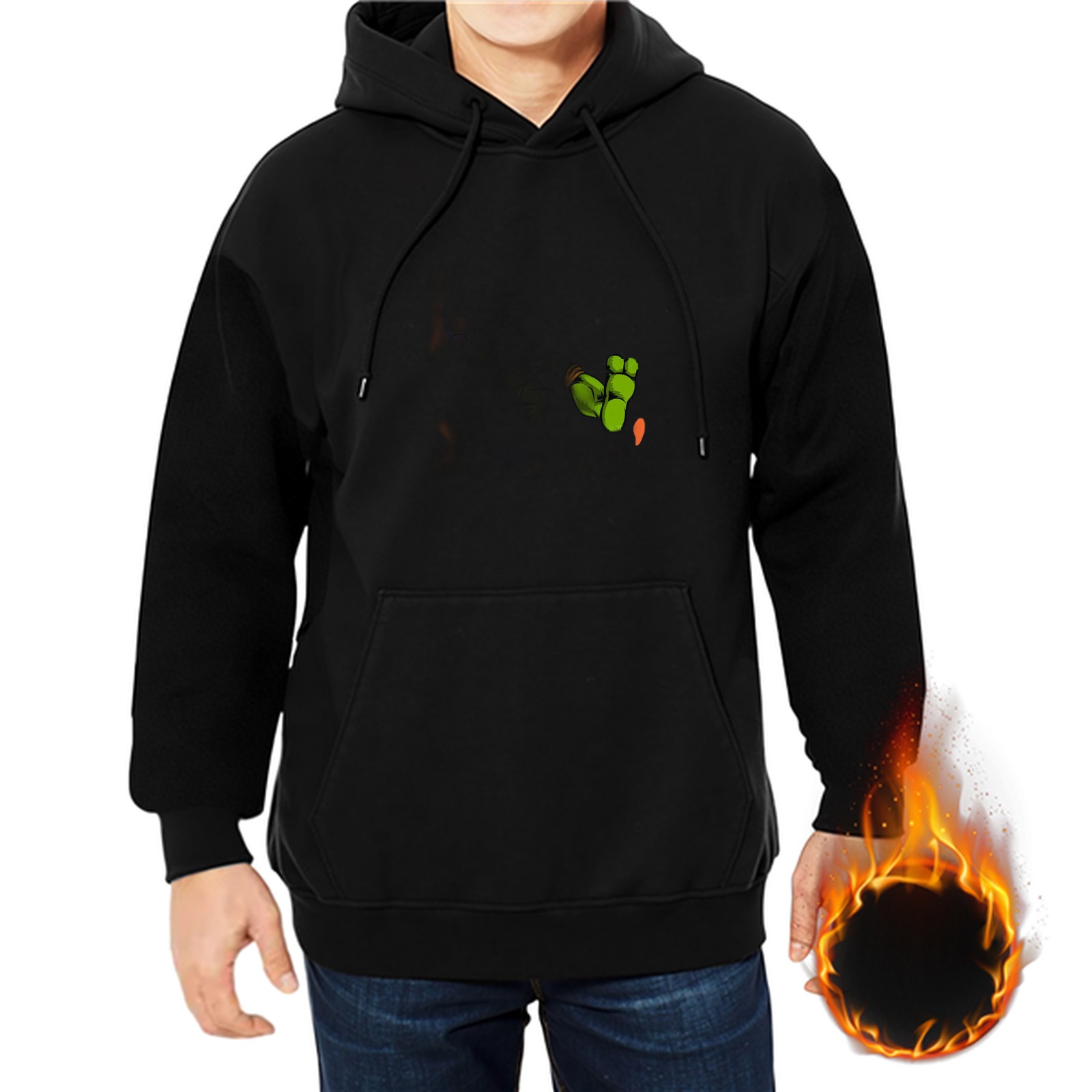 Black Hoodie With Green Footprint Graphic Design