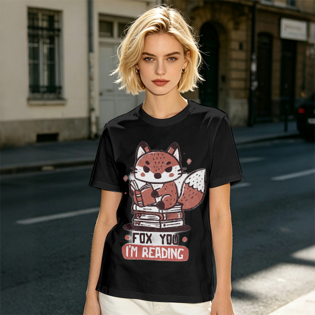 Olive T-Shirt with Cute Fox Reading Book Pun Print