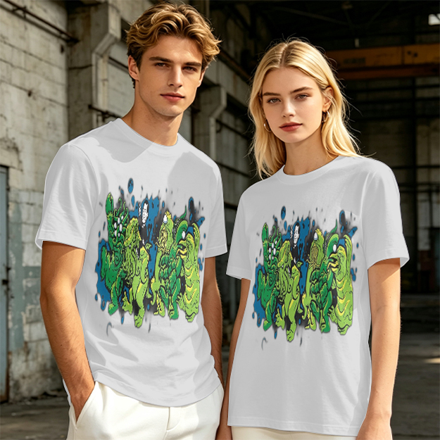 Olive Green T-Shirt With Abstract Green Monster Graphic Print