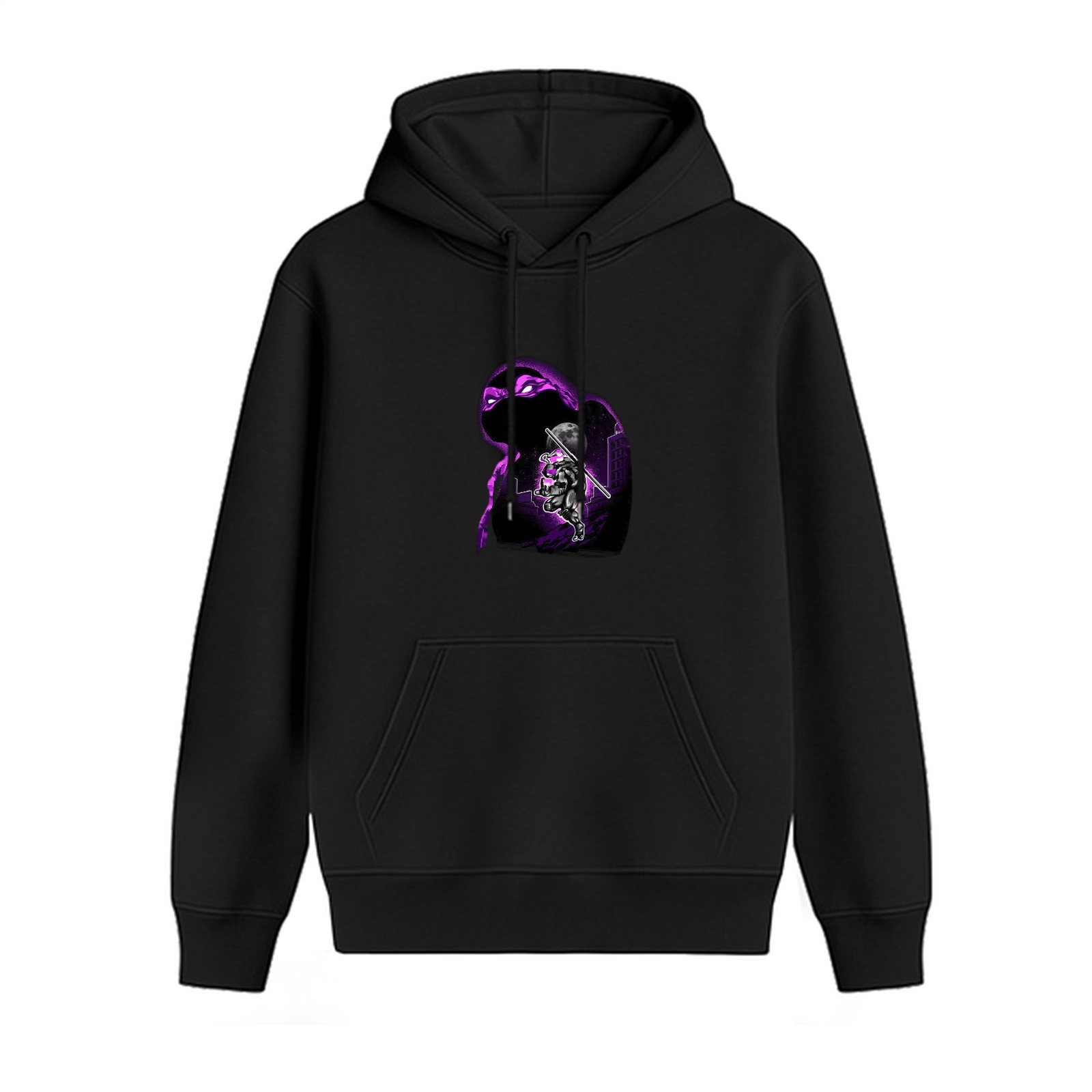 Black Hoodie With Purple Ninja Turtle Graphic Print