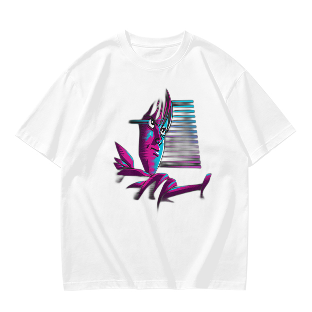 Olive T-Shirt With Abstract Neon Portrait Graphic