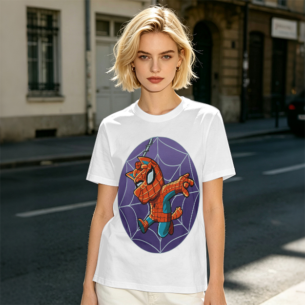 Olive T-Shirt with Cute Spider-Cat Web Print
