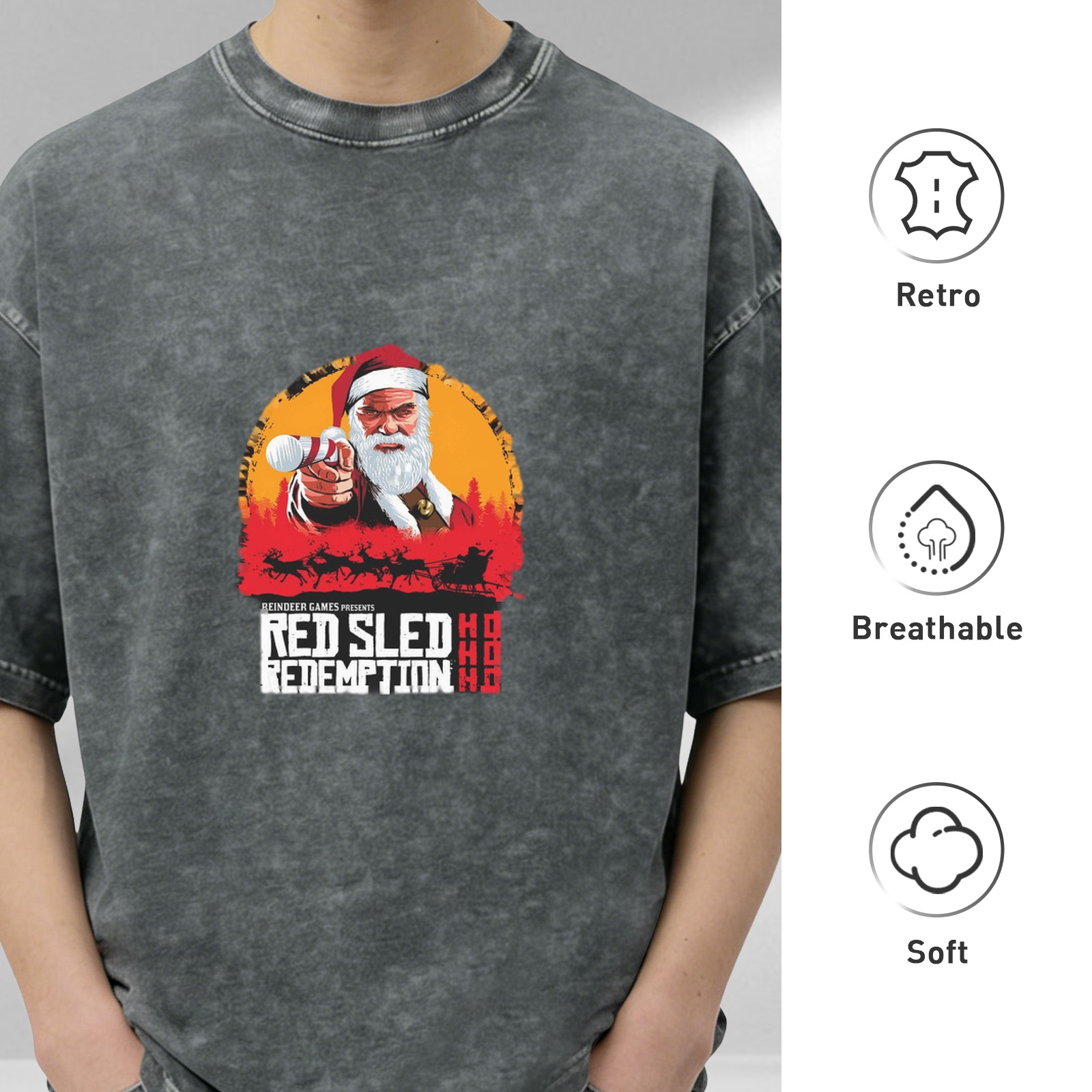 Red Sled Redemption Santa Graphic Vintage Wash T-Shirt