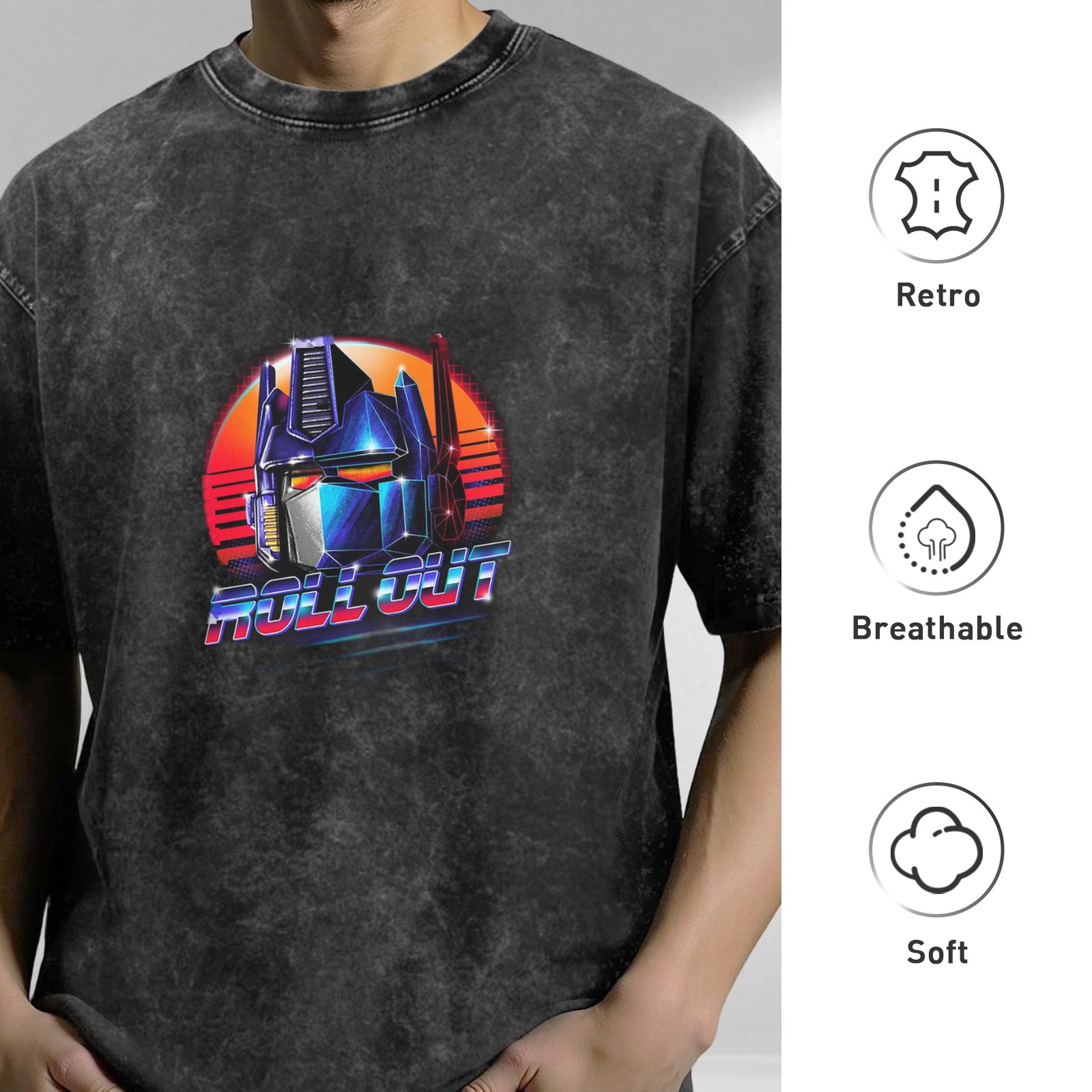 Retro 80s Transformers Optimus Prime 'Roll Out' Graphic Acid Wash T-Shirt