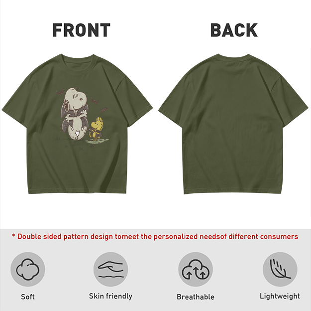 Olive T-shirt with Snoopy and Woodstock Graphic Print