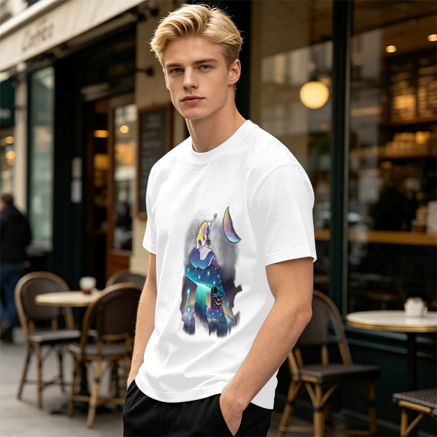 Olive T-Shirt with Alice in Wonderland Galaxy Mushroom Art