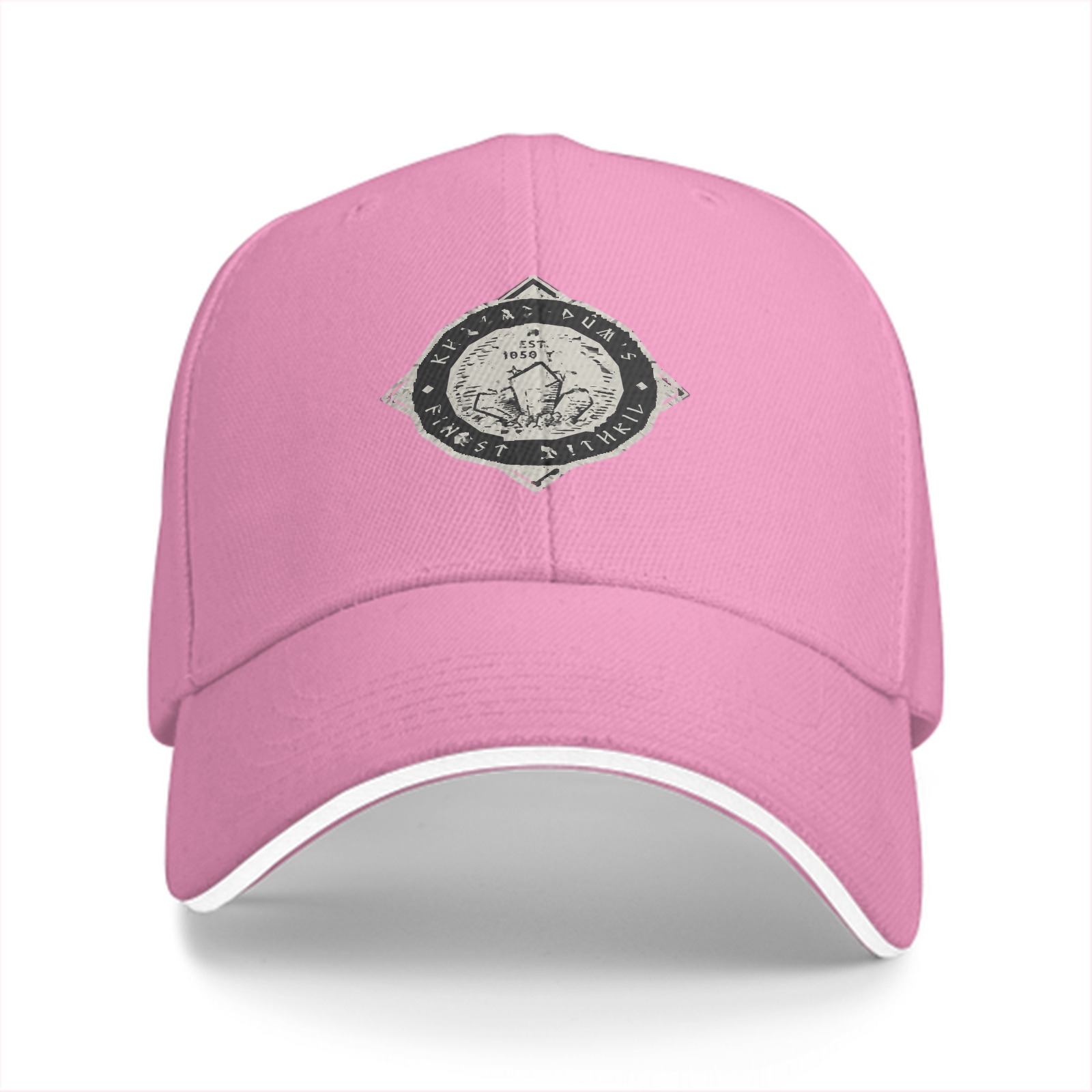 Black baseball cap with fantasy dwarven rune crest print