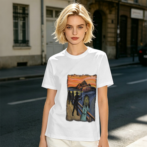 Olive T-shirt with The Scream Parody Art Print