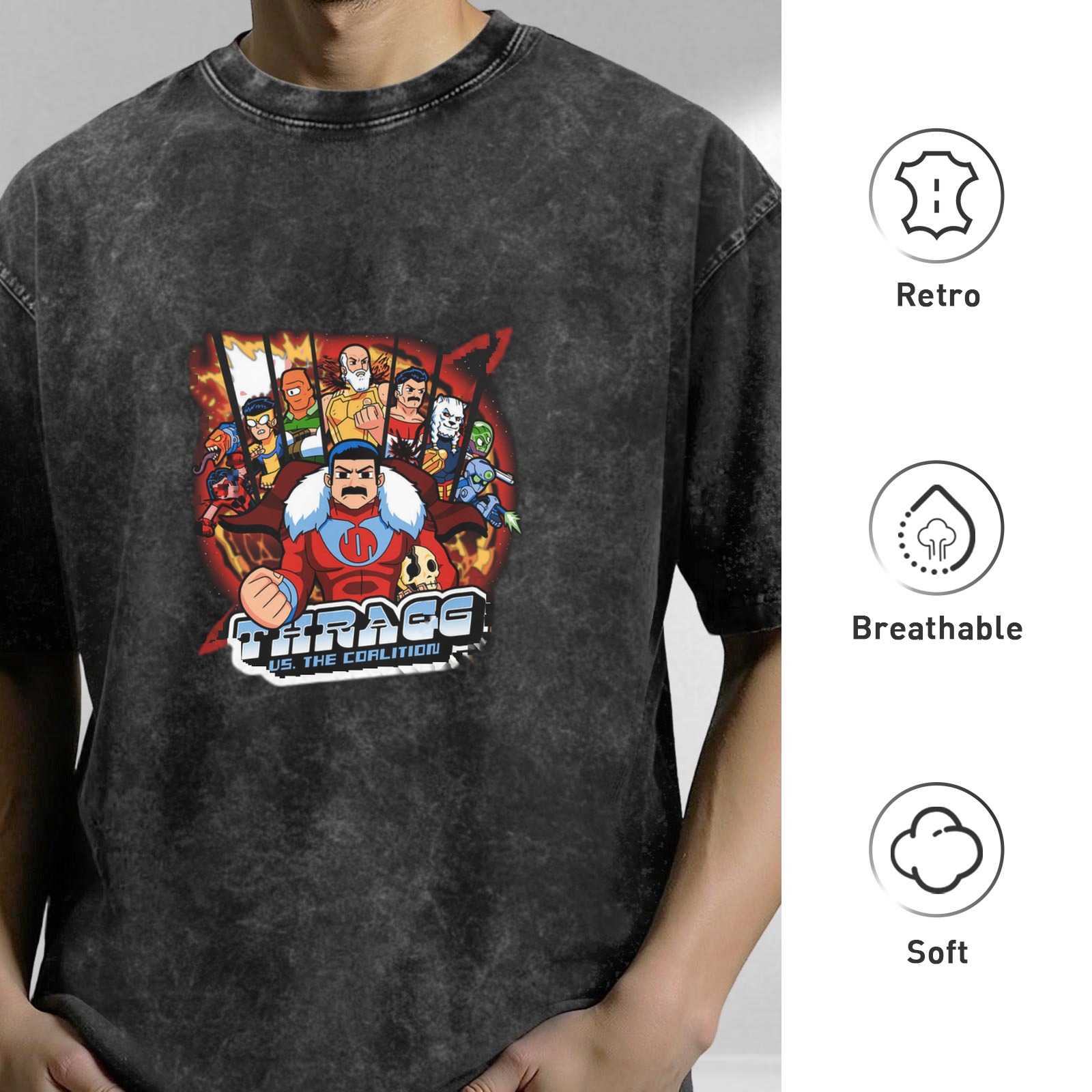 Thragg vs The Coalition Graphic Stonewashed Black T-Shirt