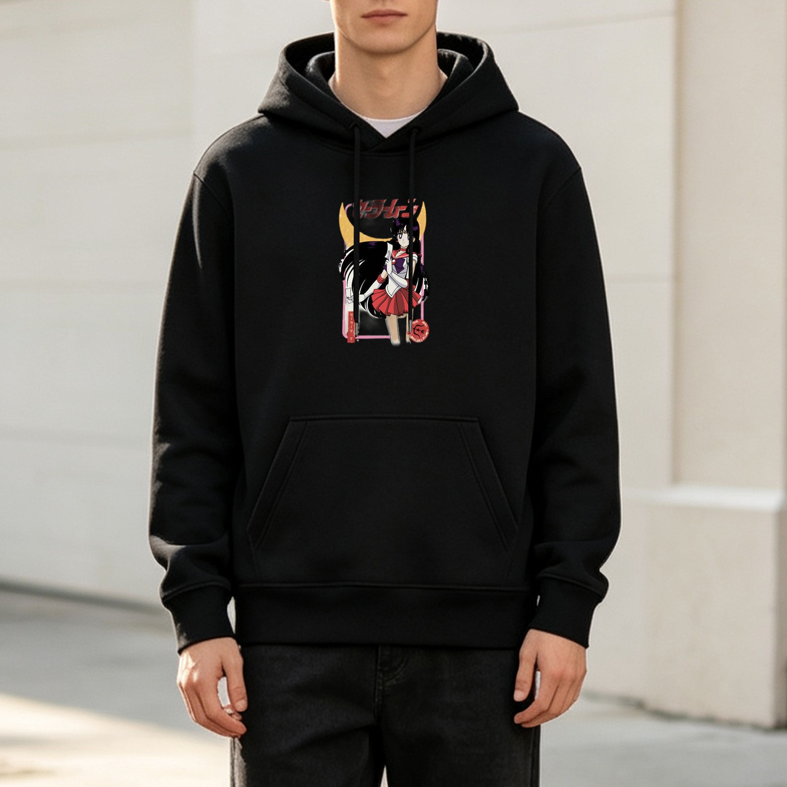 Black hoodie with Sailor Mars anime graphic print