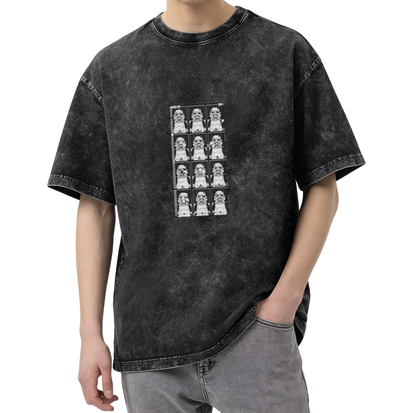 Washed Black T-Shirt With Stormtrooper Grid Print