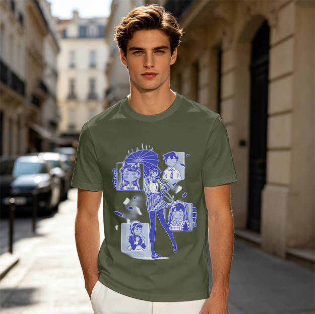 Anime Komi Can't Communicate Character Graphic Olive T-Shirt