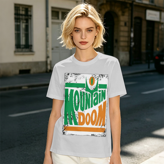 Olive T-shirt with Mountain Doom Themed Graphic Print