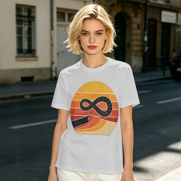 Olive T-Shirt With Retro Sunset Infinity Worm Graphic