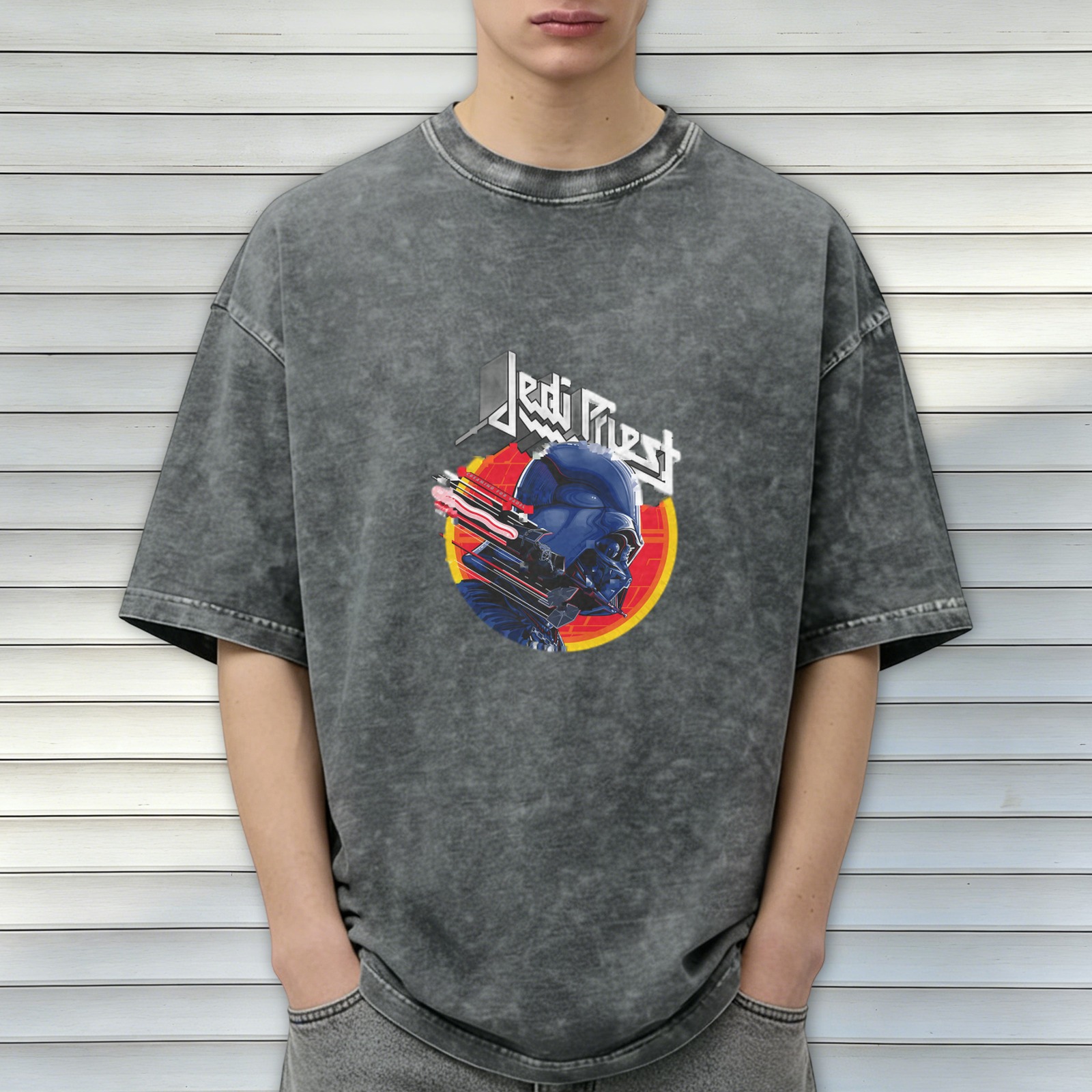 Jedi Priest Darth Vader Graphic Acid Wash Oversized T-Shirt