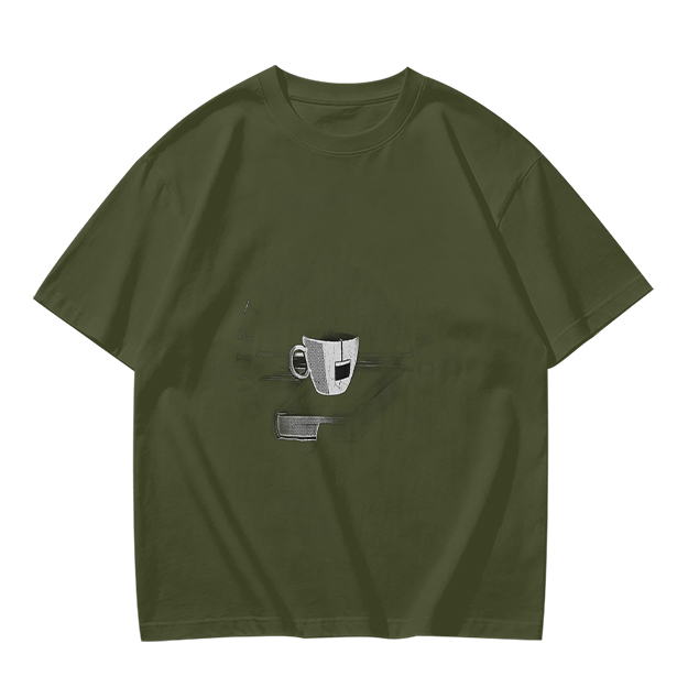 Olive Green Crewneck T-Shirt With Coffee Cup Graphic Print