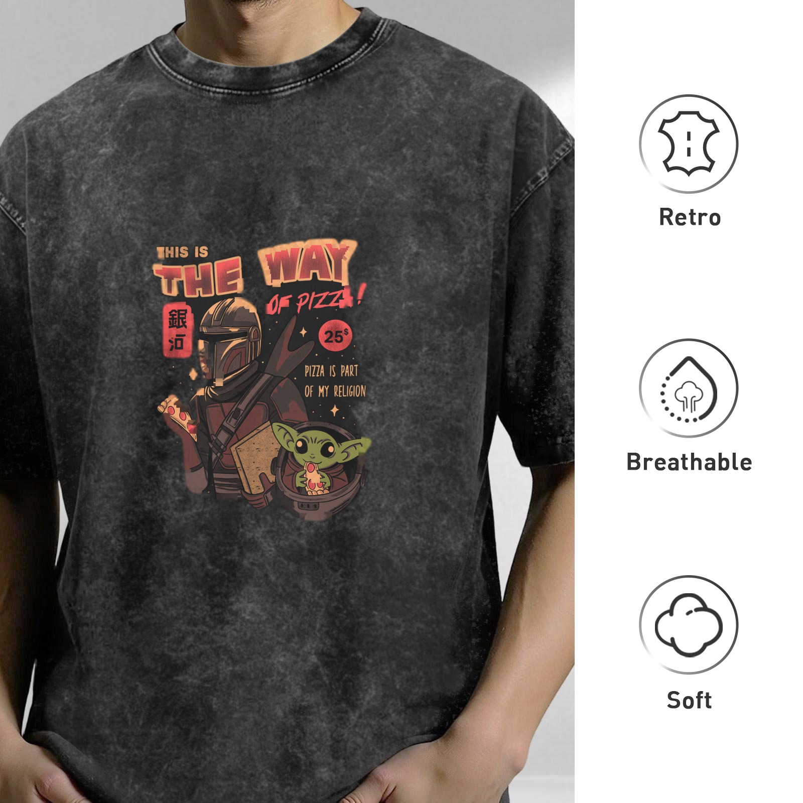 Washed black graphic t-shirt with This Is The Way Of Pizza design