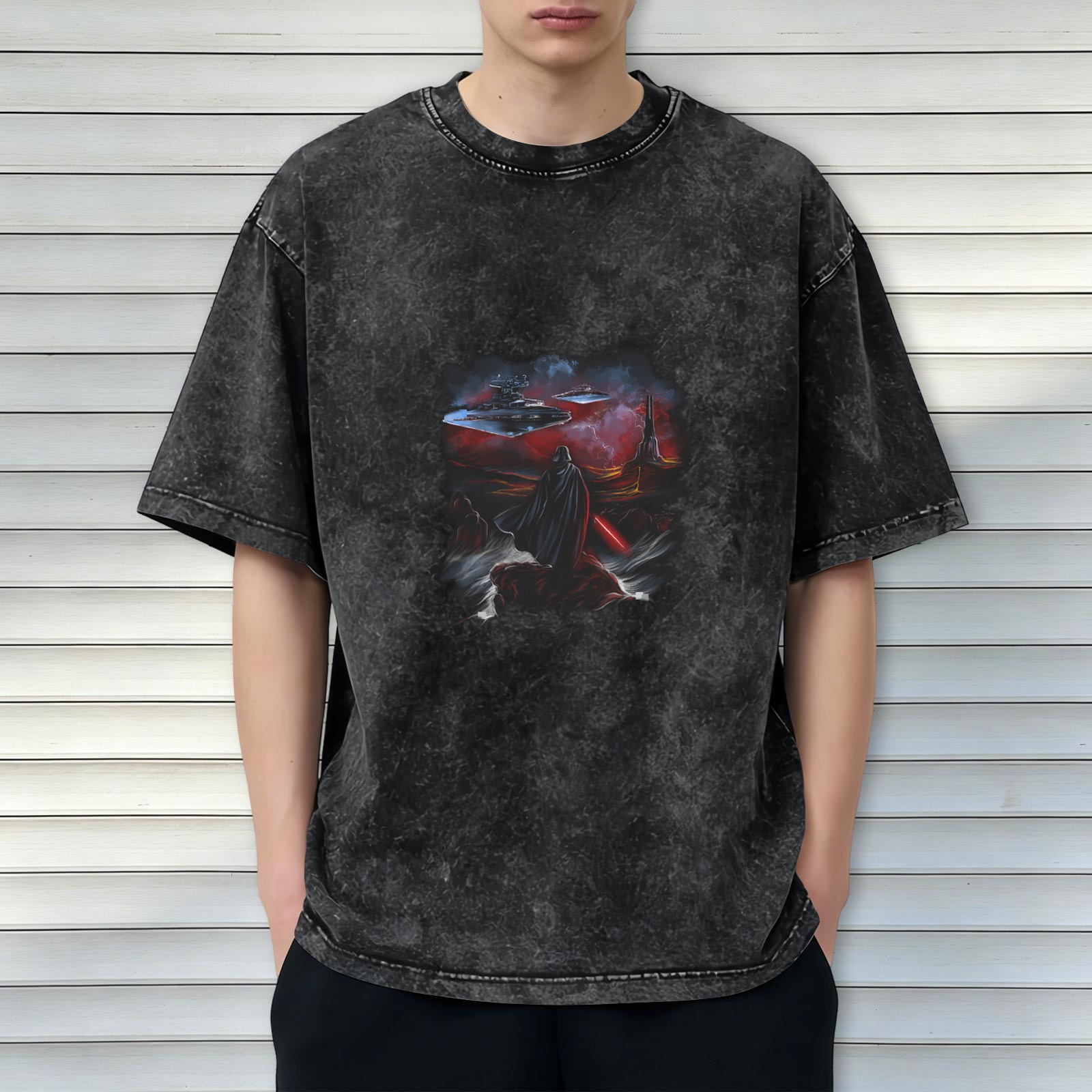 Star Wars Darth Vader Graphic Acid Wash Black Cotton T-Shirt
