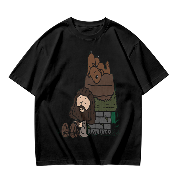 Olive T-Shirt With Cartoon Bearded Man And Doghouse Print