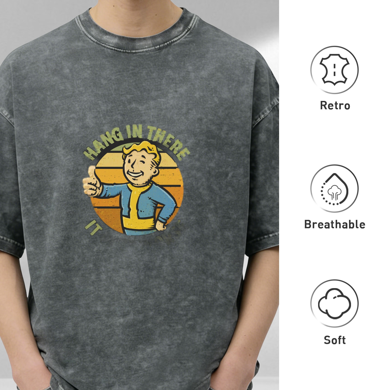 Fallout Vault Boy 'Hang In There' Vintage Wash Graphic T-Shirt