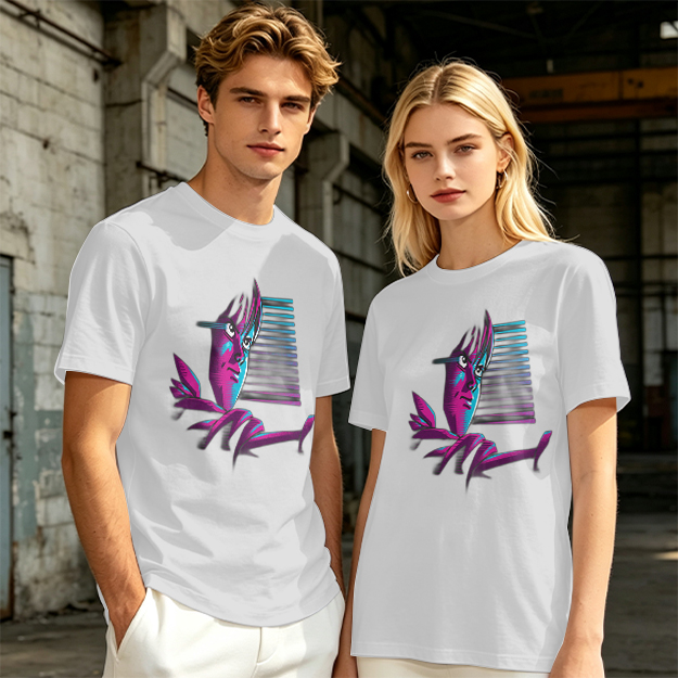 Olive T-Shirt With Abstract Neon Portrait Graphic