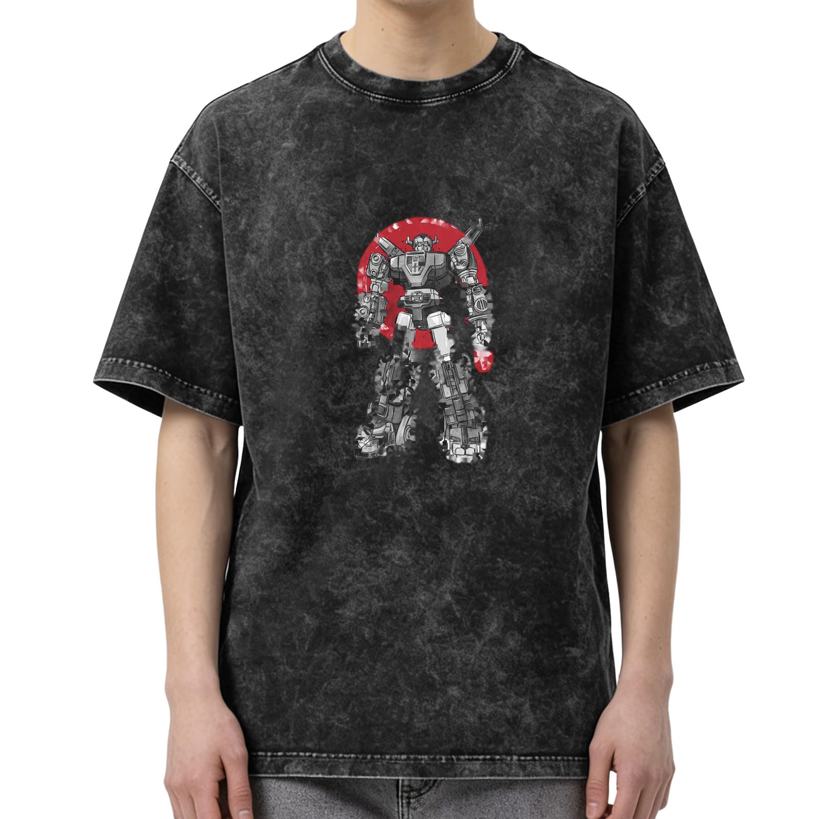 oversized acid wash t-shirt with retro robot graphic print