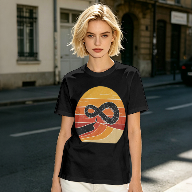 Olive T-Shirt With Retro Sunset Infinity Worm Graphic