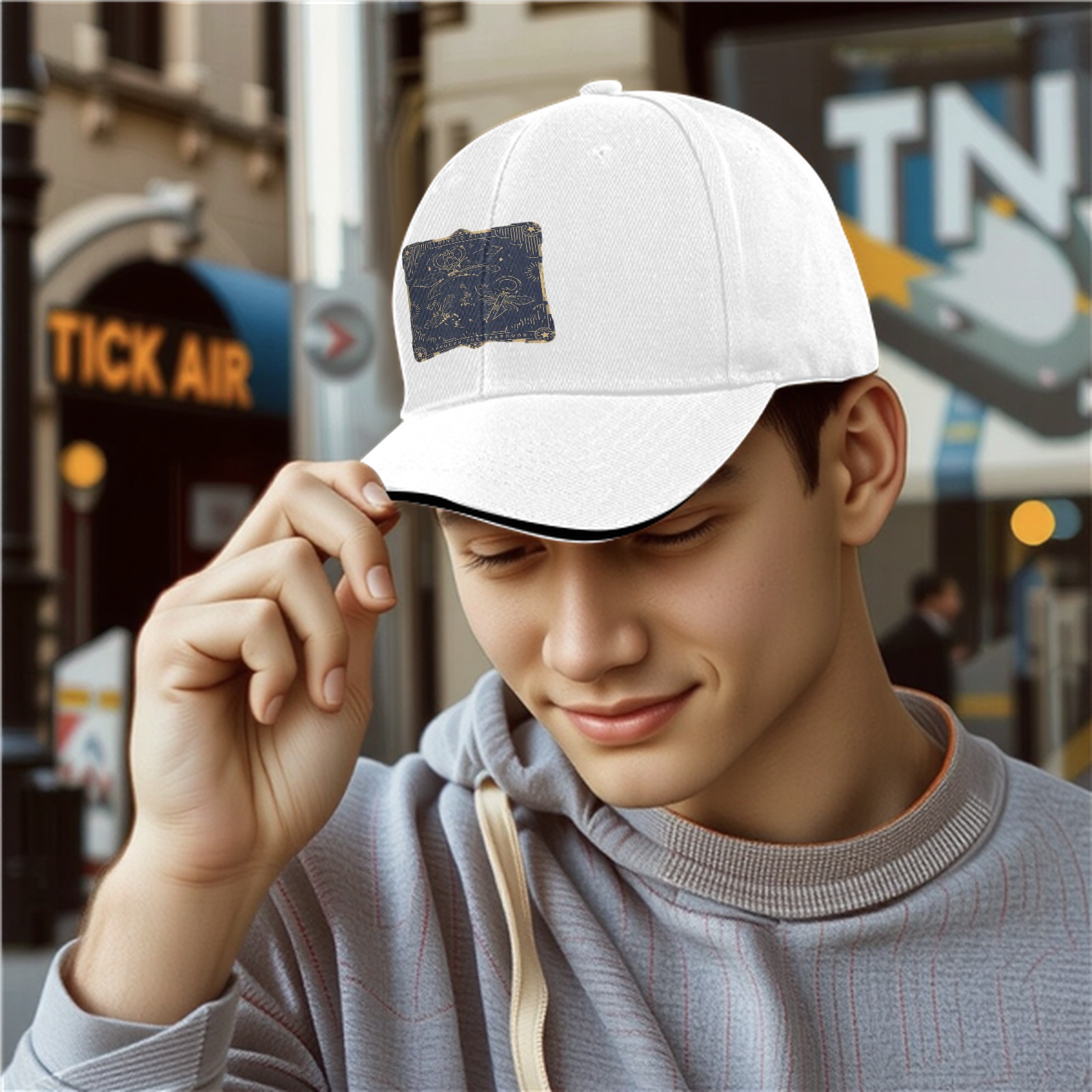 Black baseball cap with celestial line art patch