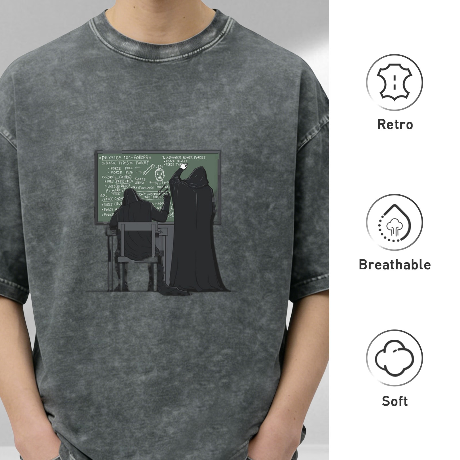 Washed Black T-Shirt with Sith Star Wars Physics Classroom Graphic