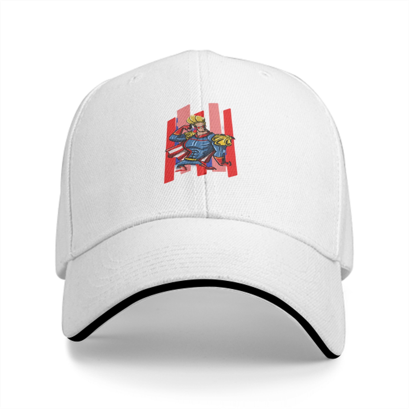 Black Baseball Cap With Superhero Character Graphic Print