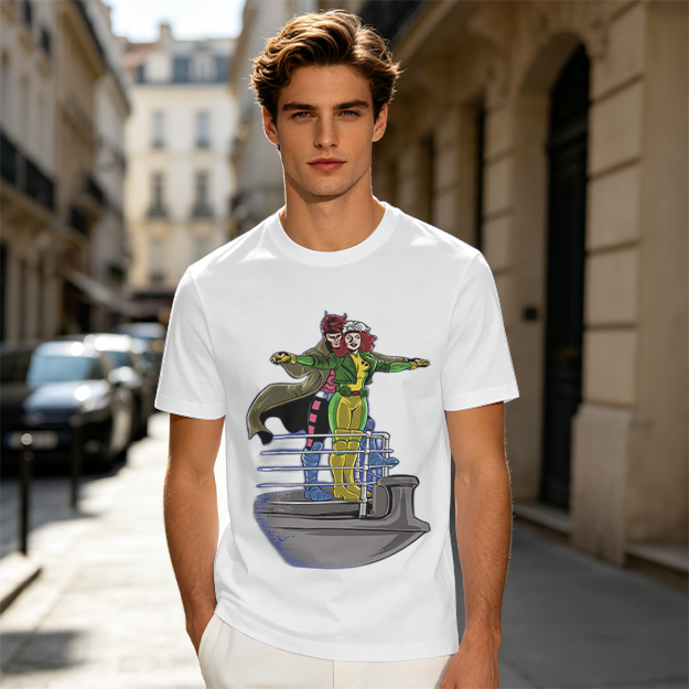 X-Men Rogue and Gambit Titanic pose graphic t-shirt
