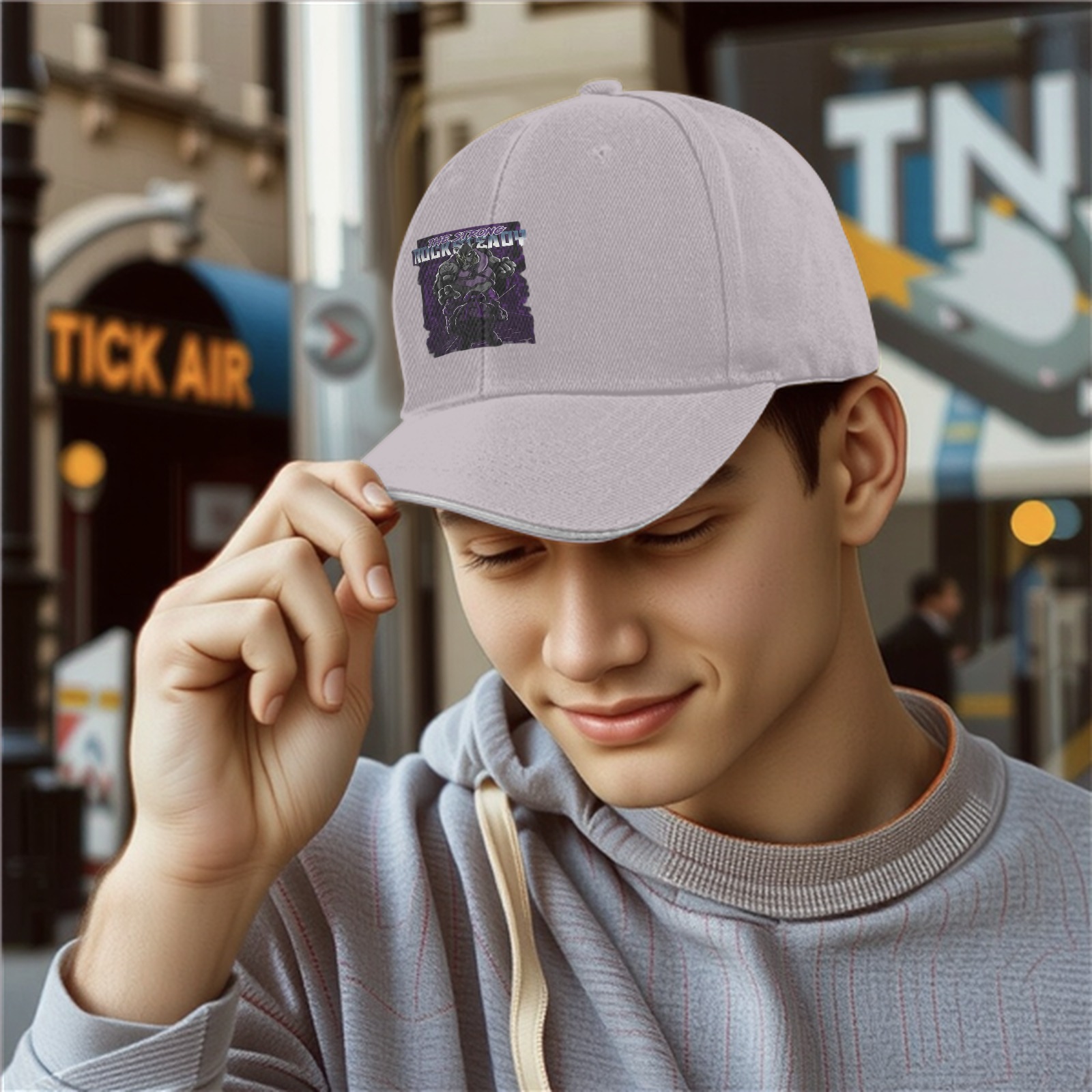 Black baseball cap with Rocksteady graphic print