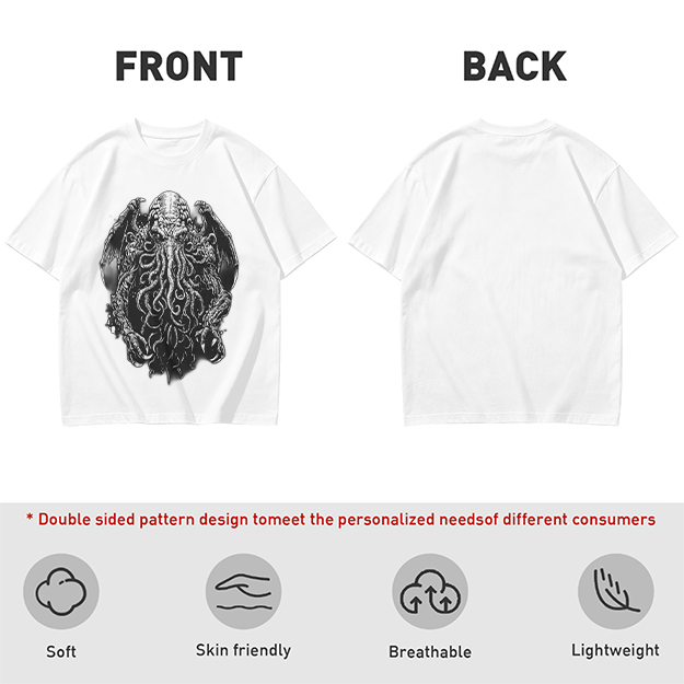 Olive Green T-Shirt with Cthulhu Monster Graphic Print
