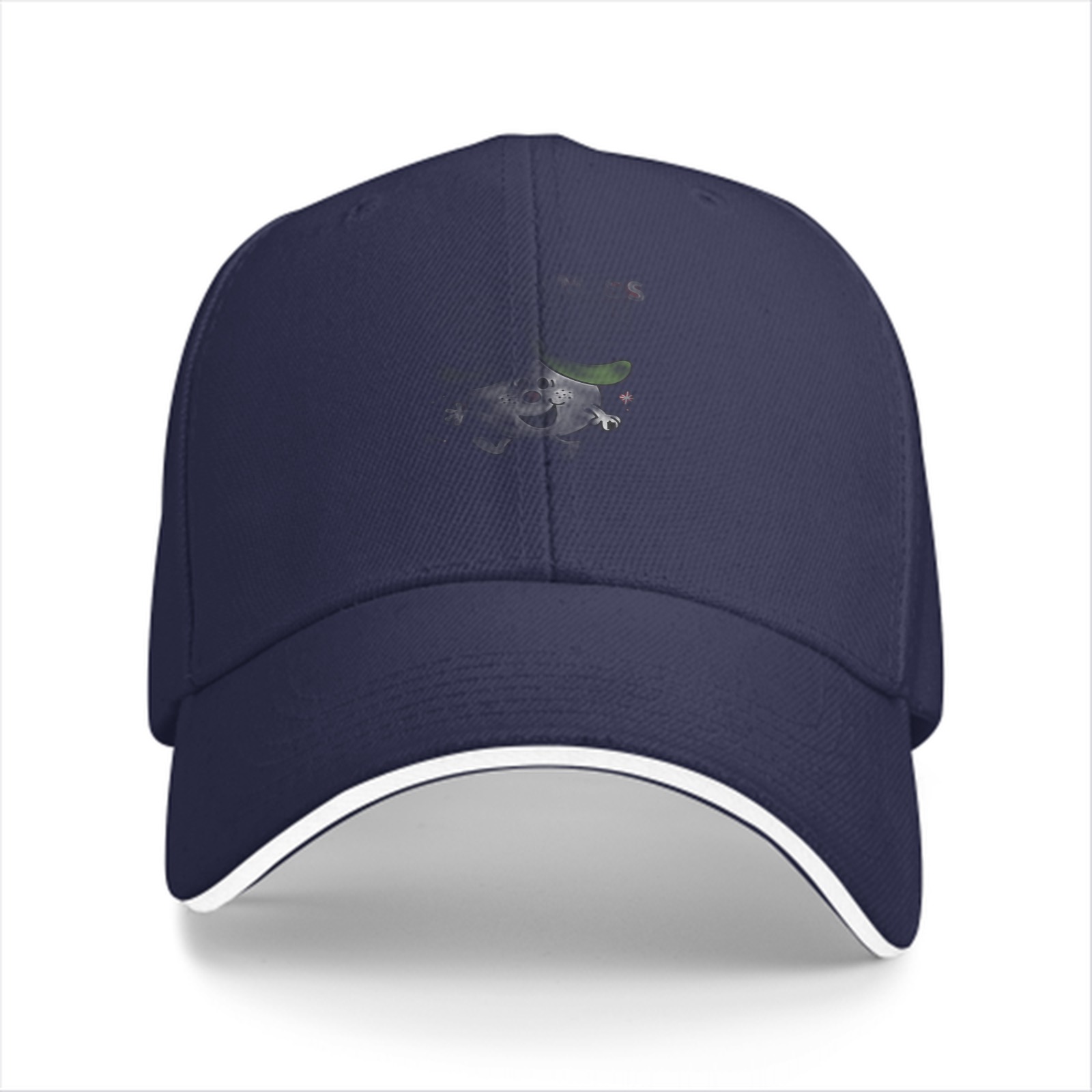 Black Baseball Cap With Subtle Graphic Print Design