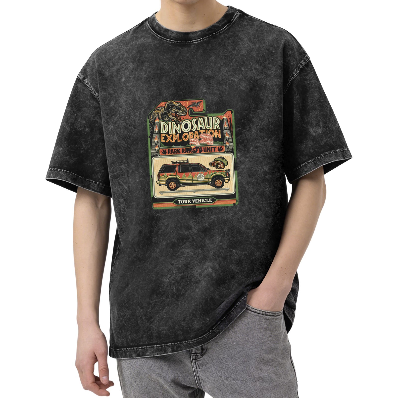 Dinosaur Exploration Tour Vehicle Vintage Graphic T-Shirt
