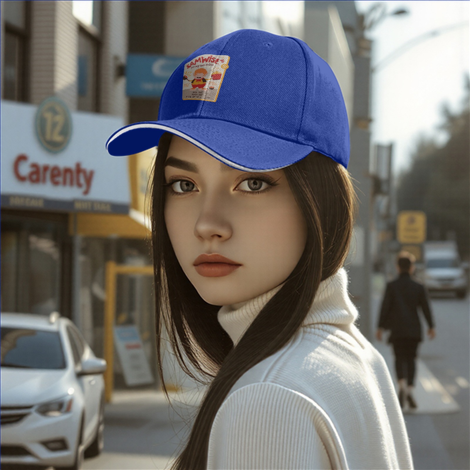Black baseball cap with Samwise's potato fries graphic