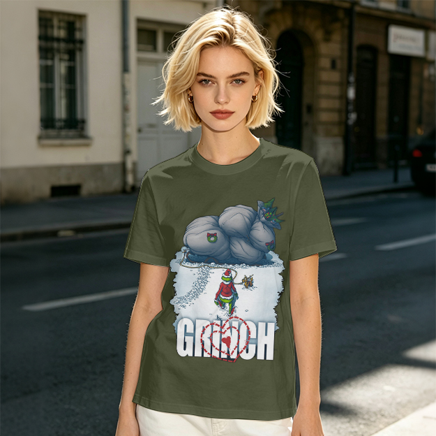 Grinch Stealing Christmas Gifts Snow Scene Graphic T-Shirt
