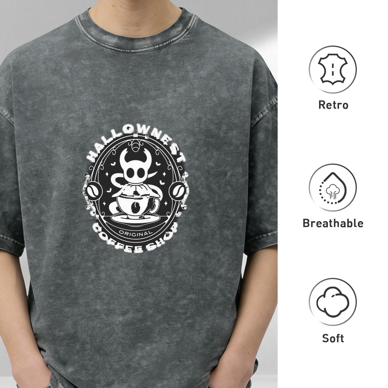 Hollow Knight Hallownest Coffee Shop Graphic Oversized Washed T-Shirt