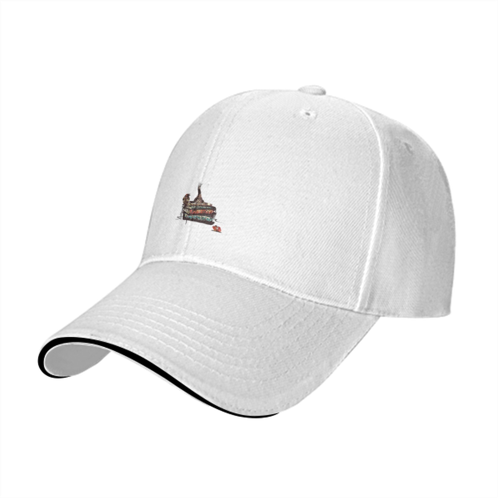 Black Baseball Cap With Small Paris Themed Graphic Print