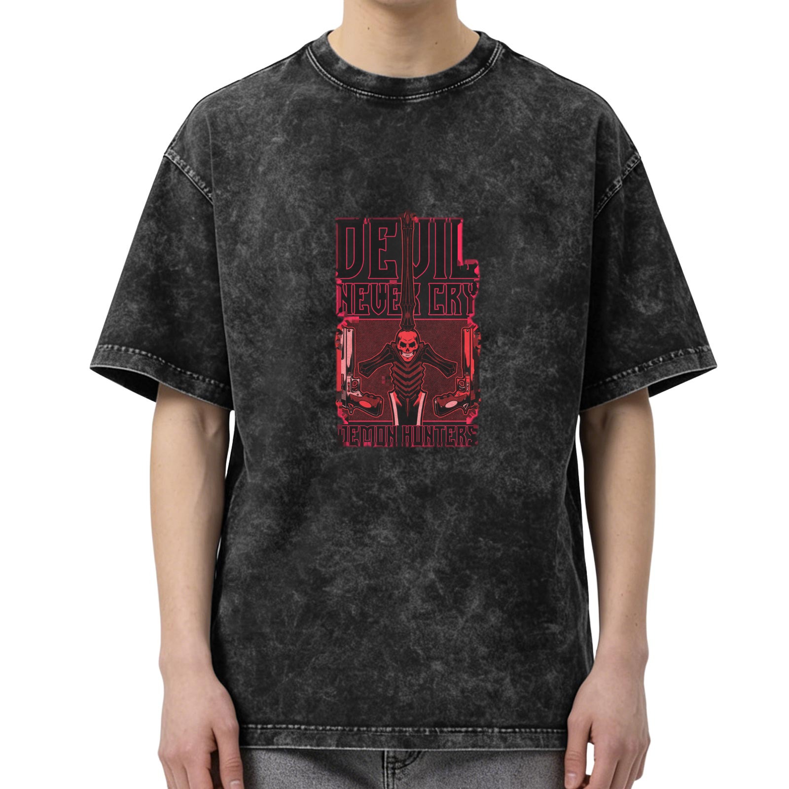 Devil Never Cry Demon Hunters Graphic Stonewashed Black T-Shirt