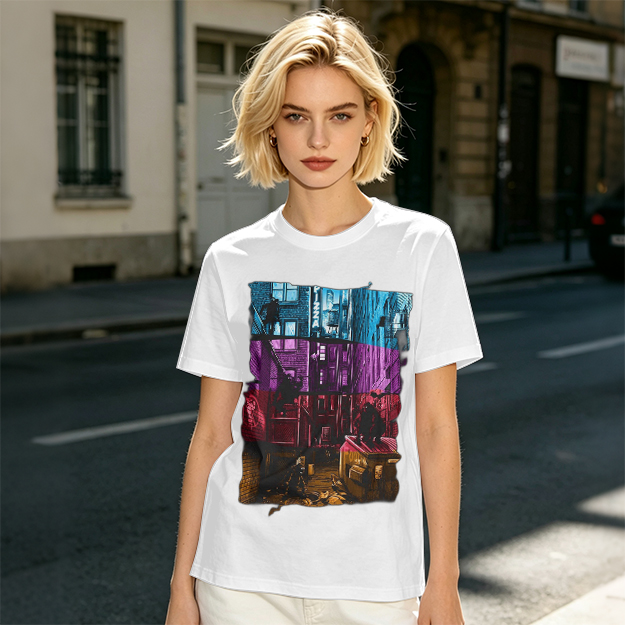 Olive T-Shirt With Vibrant Neon City Alley Graphic Print