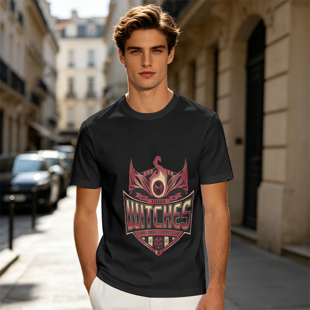 Olive Green T-Shirt With Witches Themed Graphic Print
