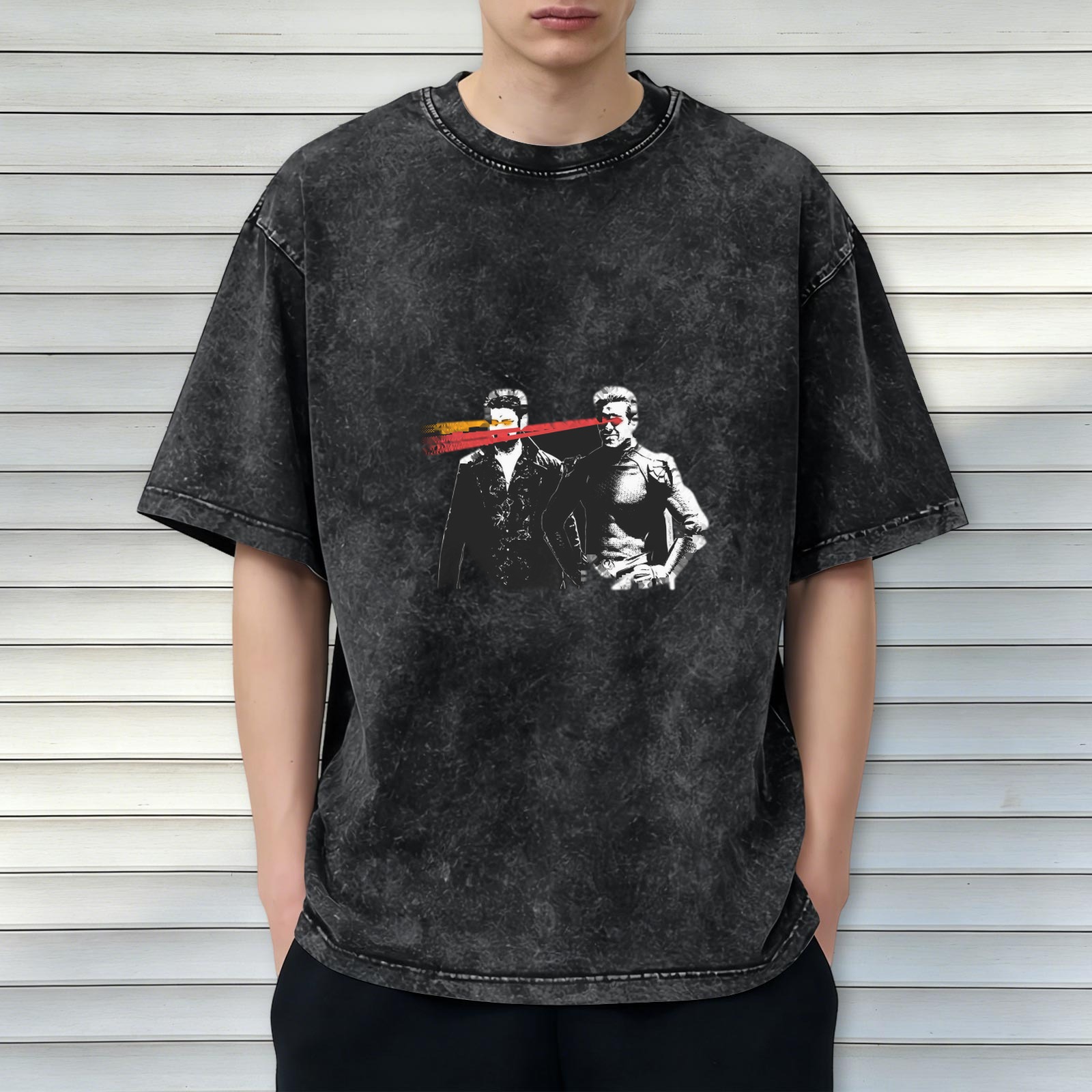 Oversized acid wash t-shirt with retro sci-fi character graphic print