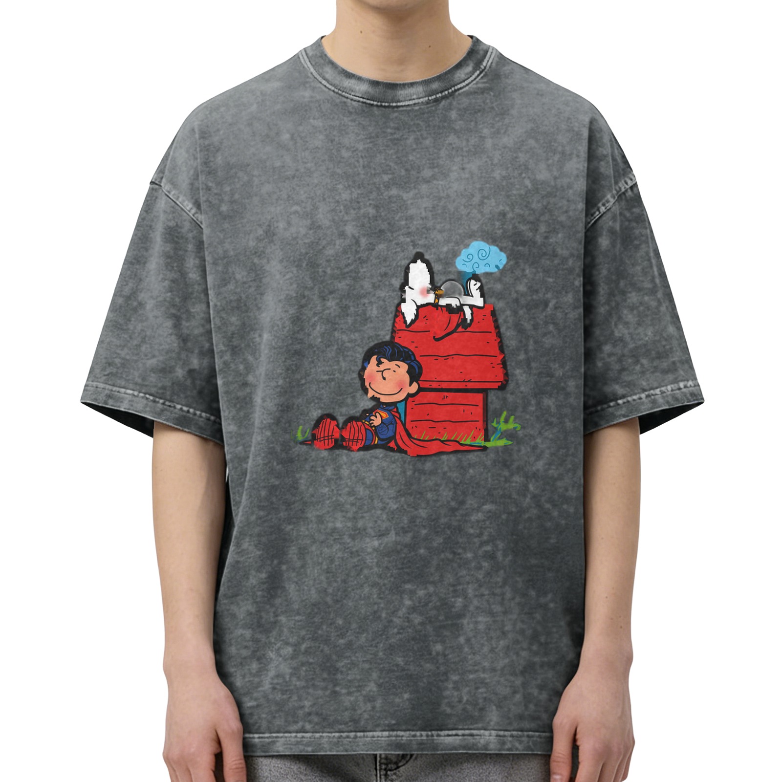 Snoopy and Charlie Brown Superman Mashup Vintage Black T-Shirt