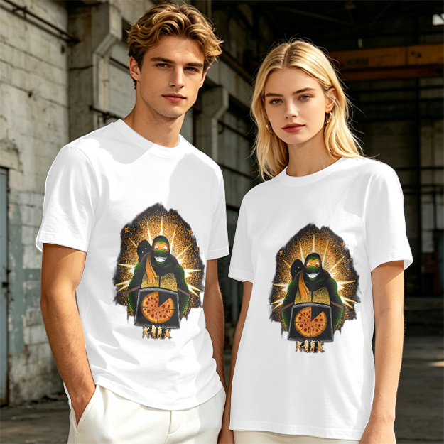 Olive T-shirt with Teenage Mutant Ninja Turtle Pizza Graphic