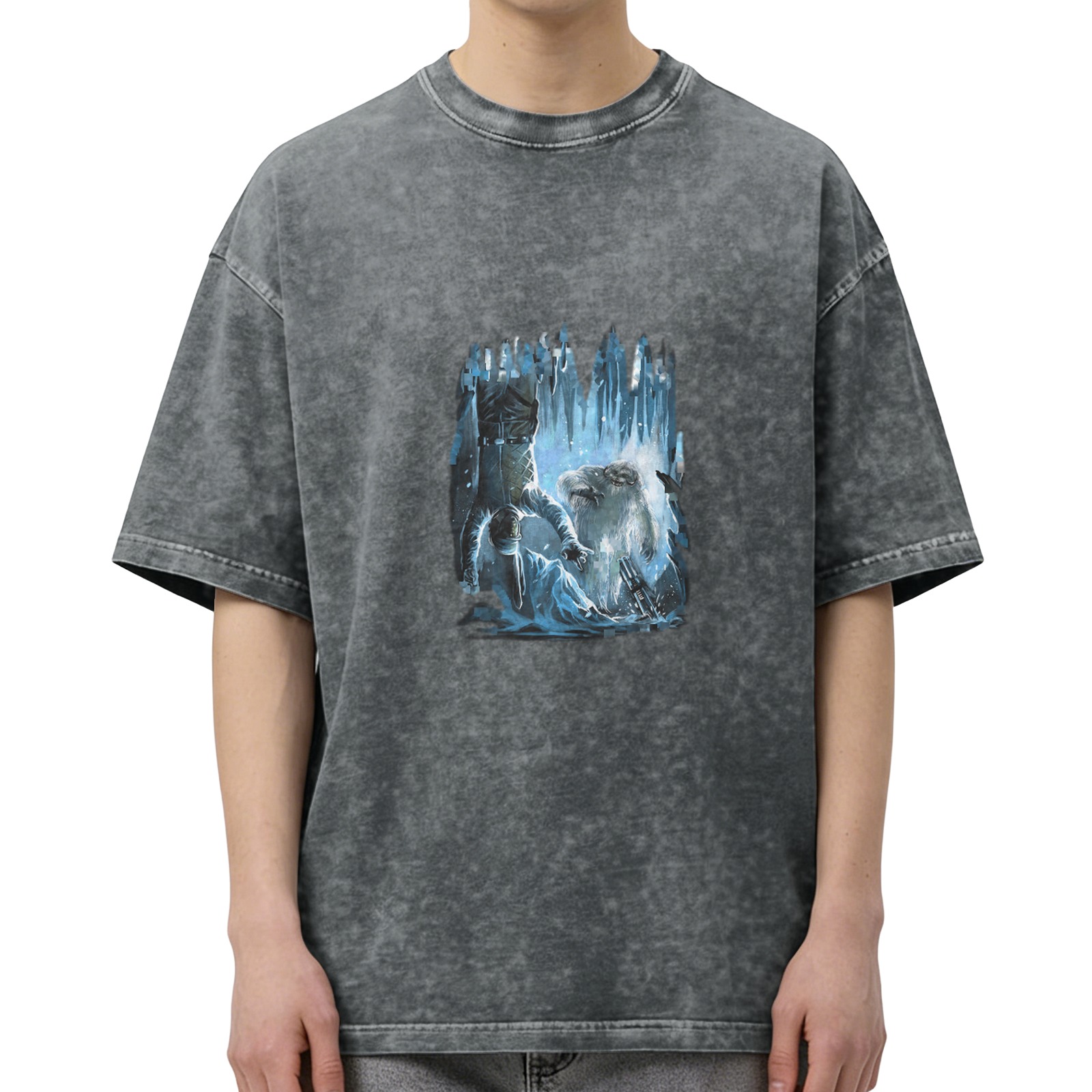 Oversized Acid Wash T-Shirt With Ice Fantasy Graphic Print