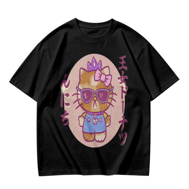 Olive T-Shirt with Cool Princess Cat Graphic Print