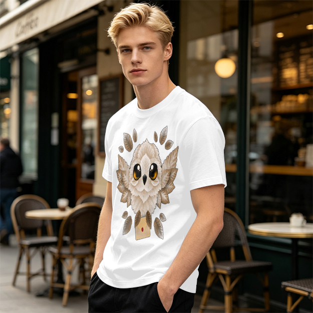 Owl with Envelope Graphic Olive Green T-Shirt